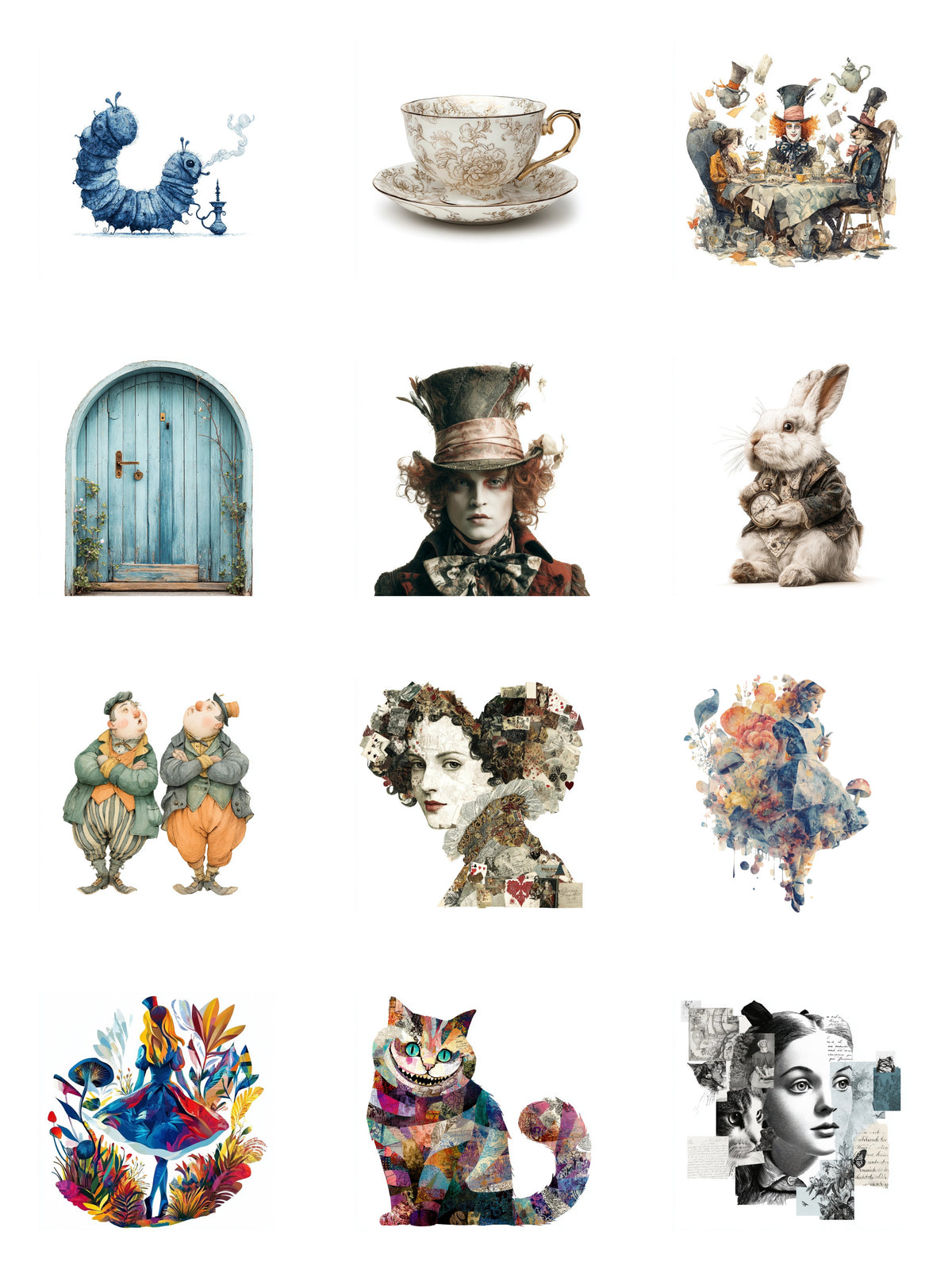Alice’s Adventures in Wonderland Digi-Bites — contact sheet of every piece in the set on white