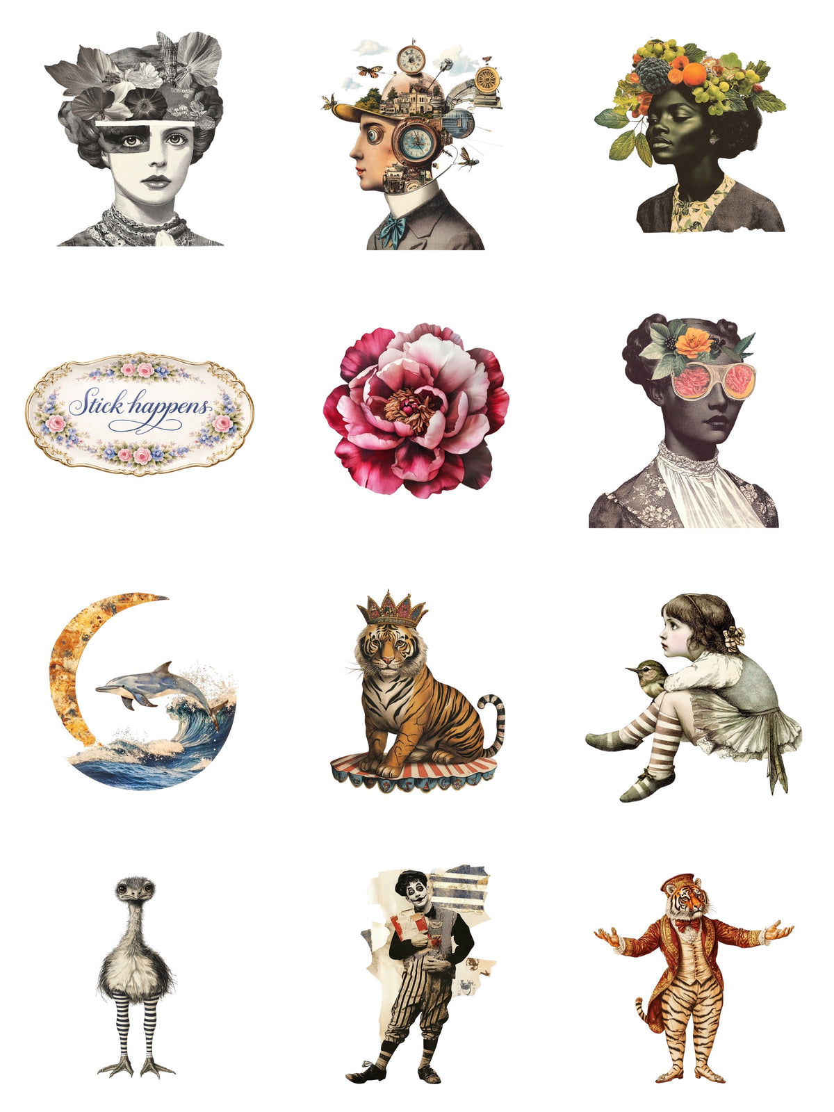 Cast of Characters – Sticky Bites — contact sheet of every piece in the set on white