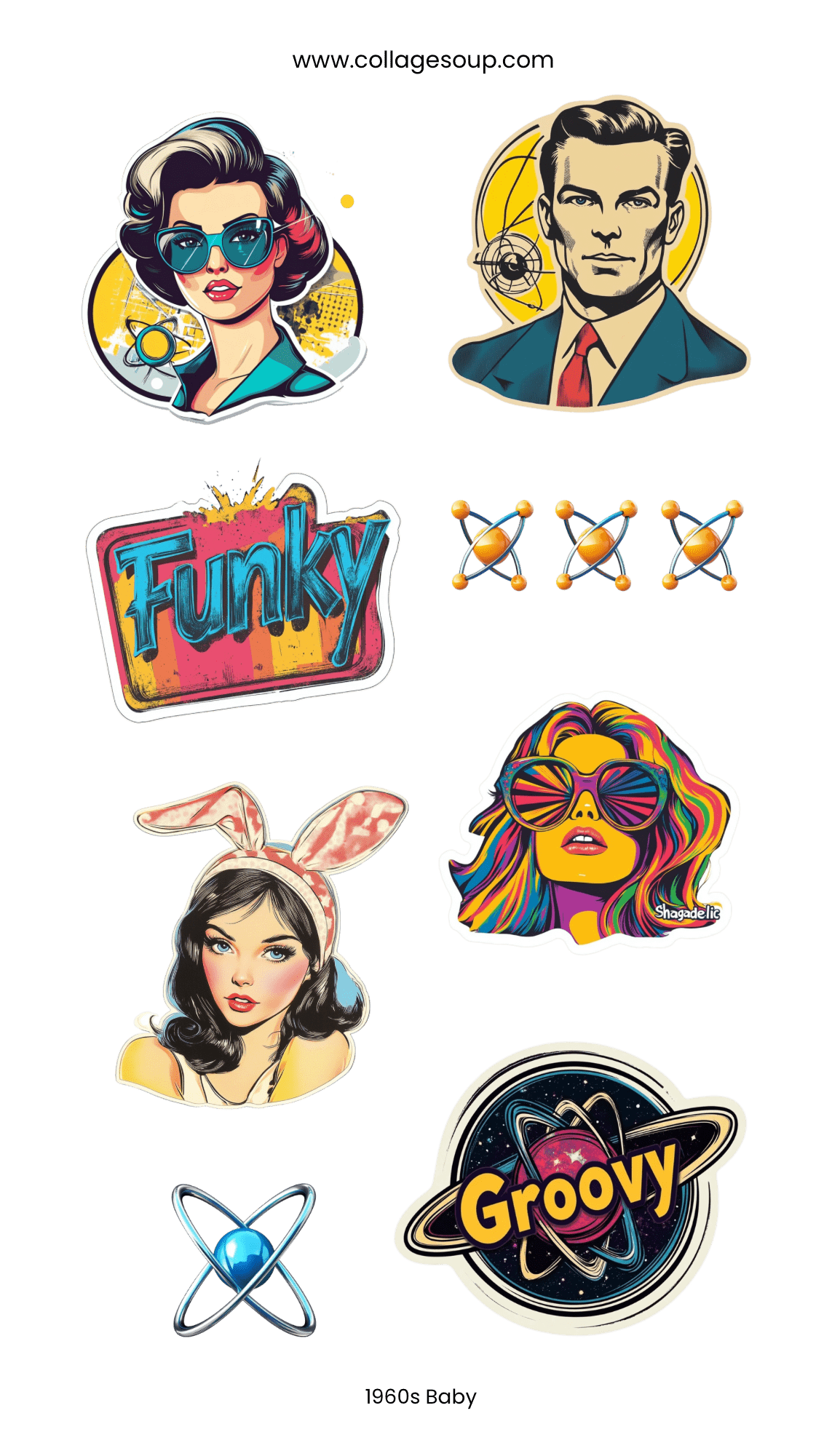 Collage Soup 1960s Baby – Sticker Sheet | Retro Atomic Age Stickers for Journals, Happy Mail & Crafts