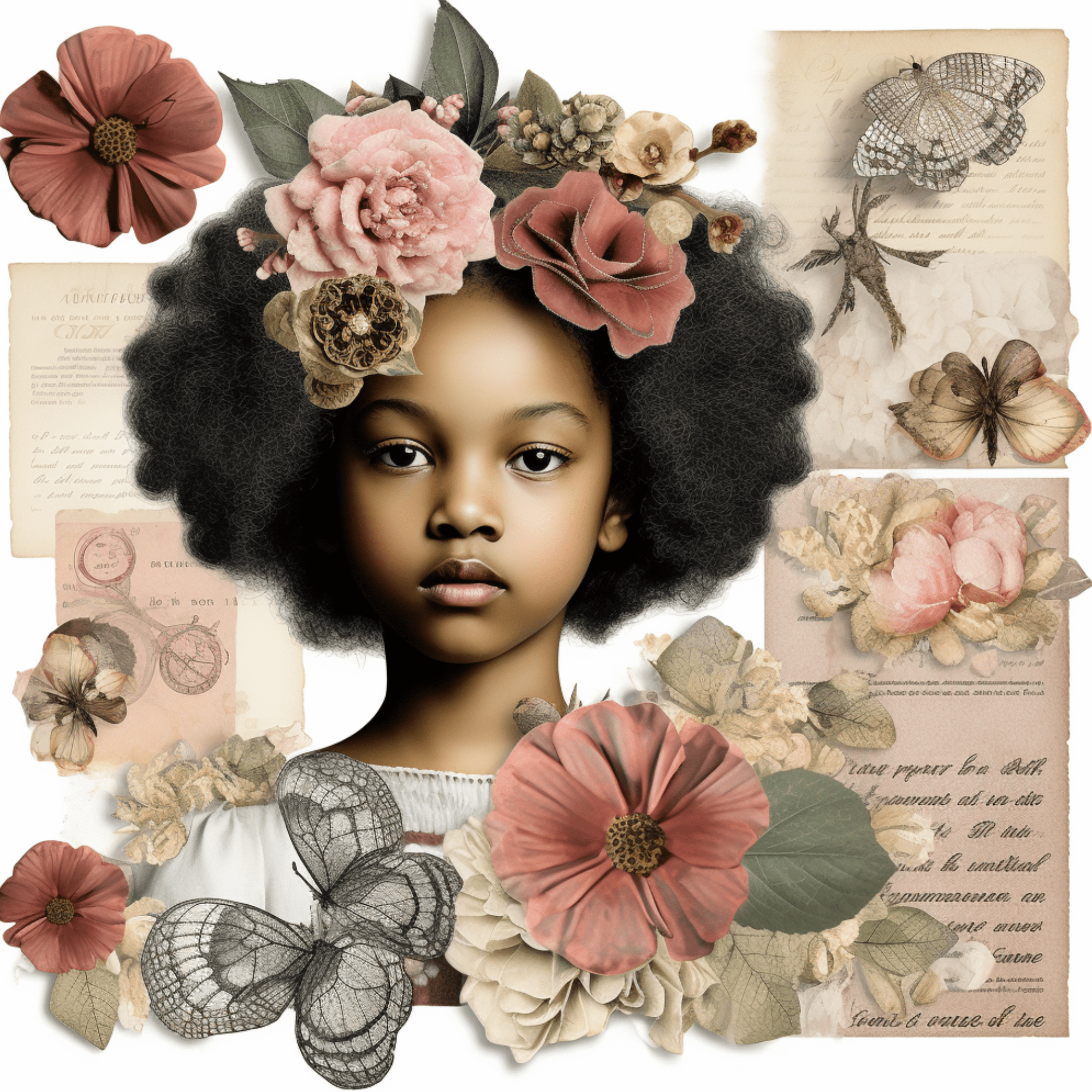 Collage Soup Bloomed & Bemused: Fancy Collage Papers of Faces & Flowers