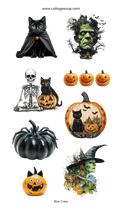 Collage Soup Boo Crew – Sticker Sheet | Halloween Stickers with Cats, Skeletons & Witches for Journals & Crafts