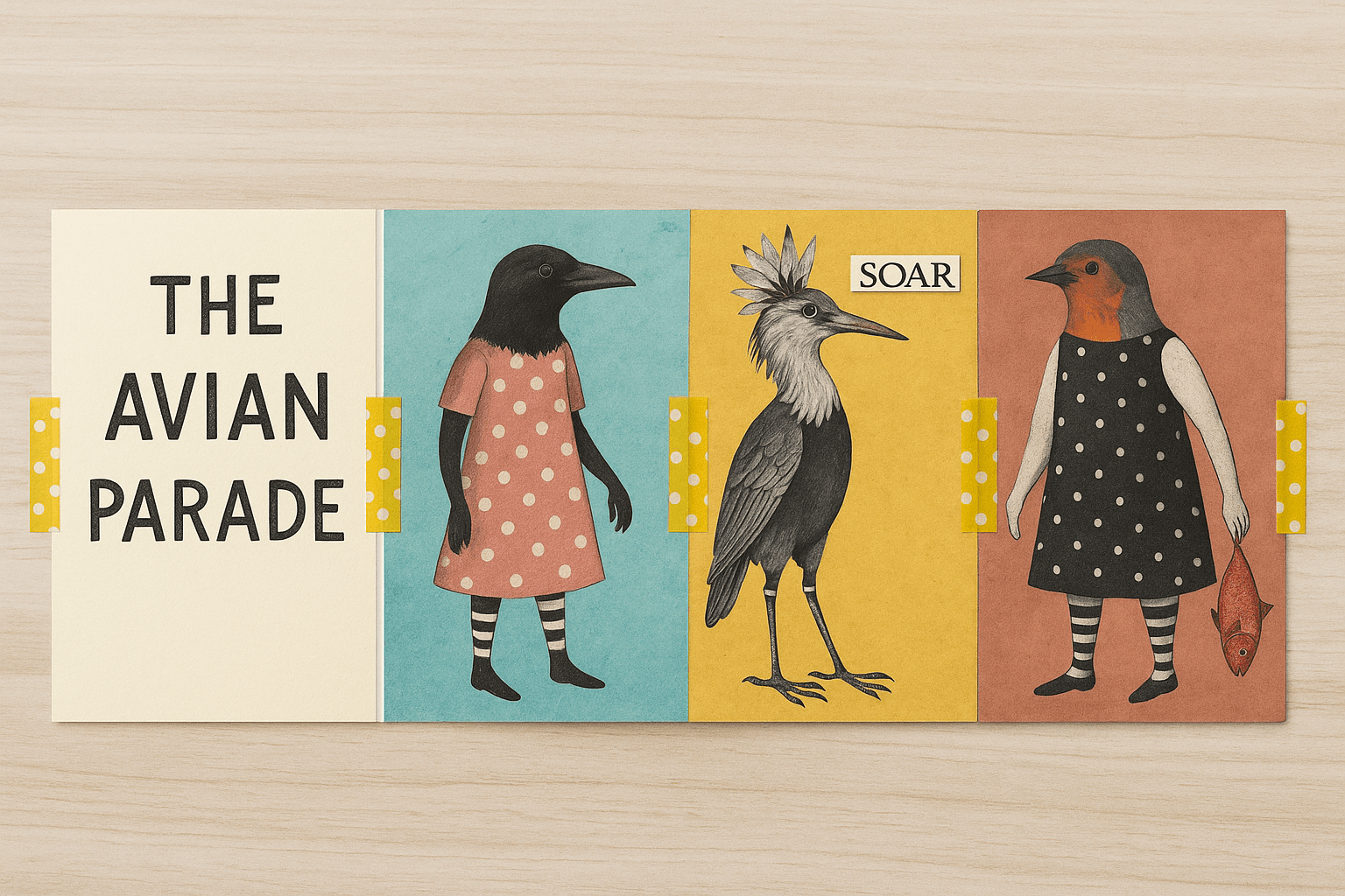Collage Soup Curious Collage Society #1040 (Project) Create a Fold-Out Postcard Parade with Birds of a Feather