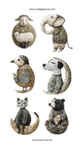 Collage Soup Embroidery Animals – 6 Kiss-Cut Vinyl Stickers (Each 1.75”)