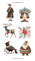 Collage Soup Holiday Americana 2025 Sticker Sheet – Folk Art Christmas Stickers