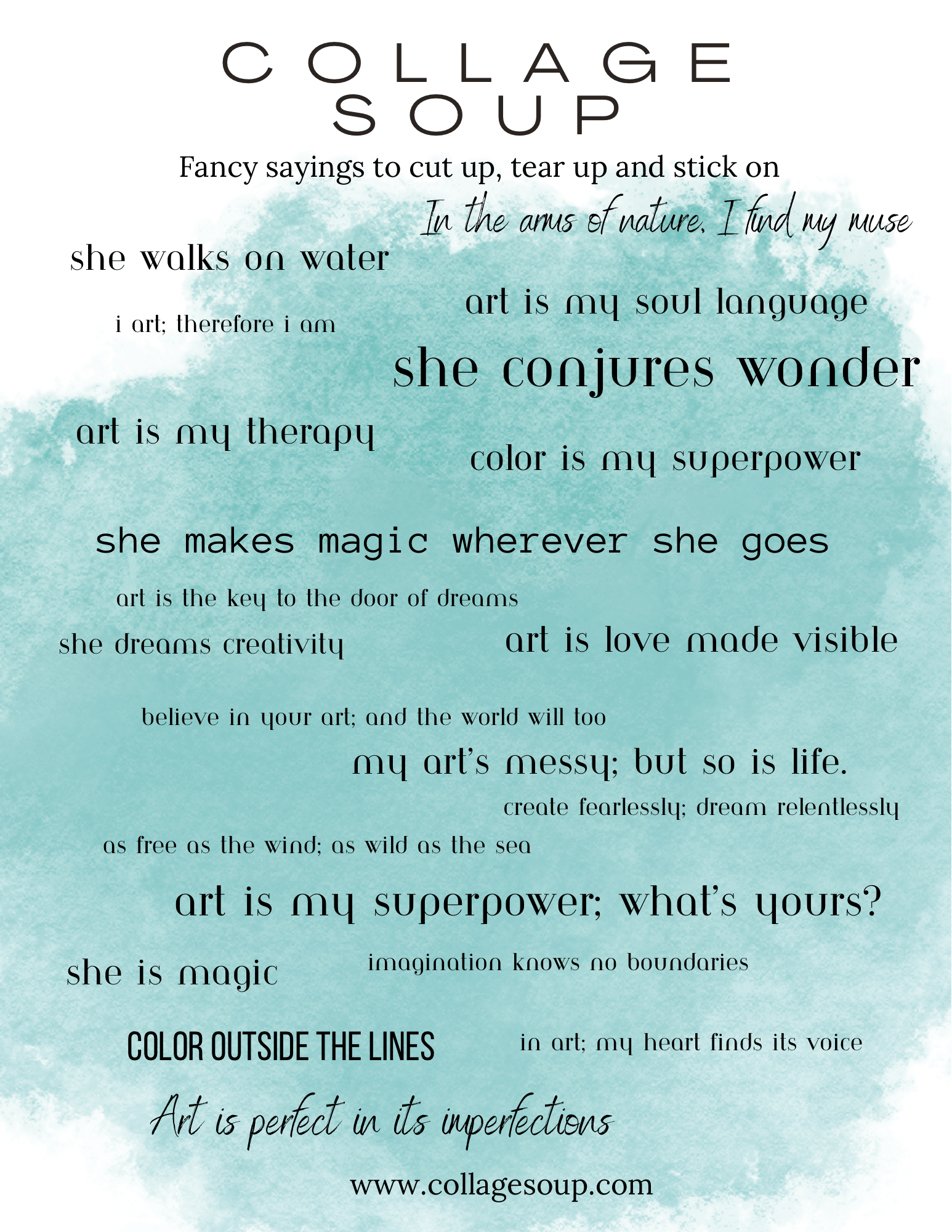 Collage Soup She Walks On Water – Free Saying Sheet PDF Download
