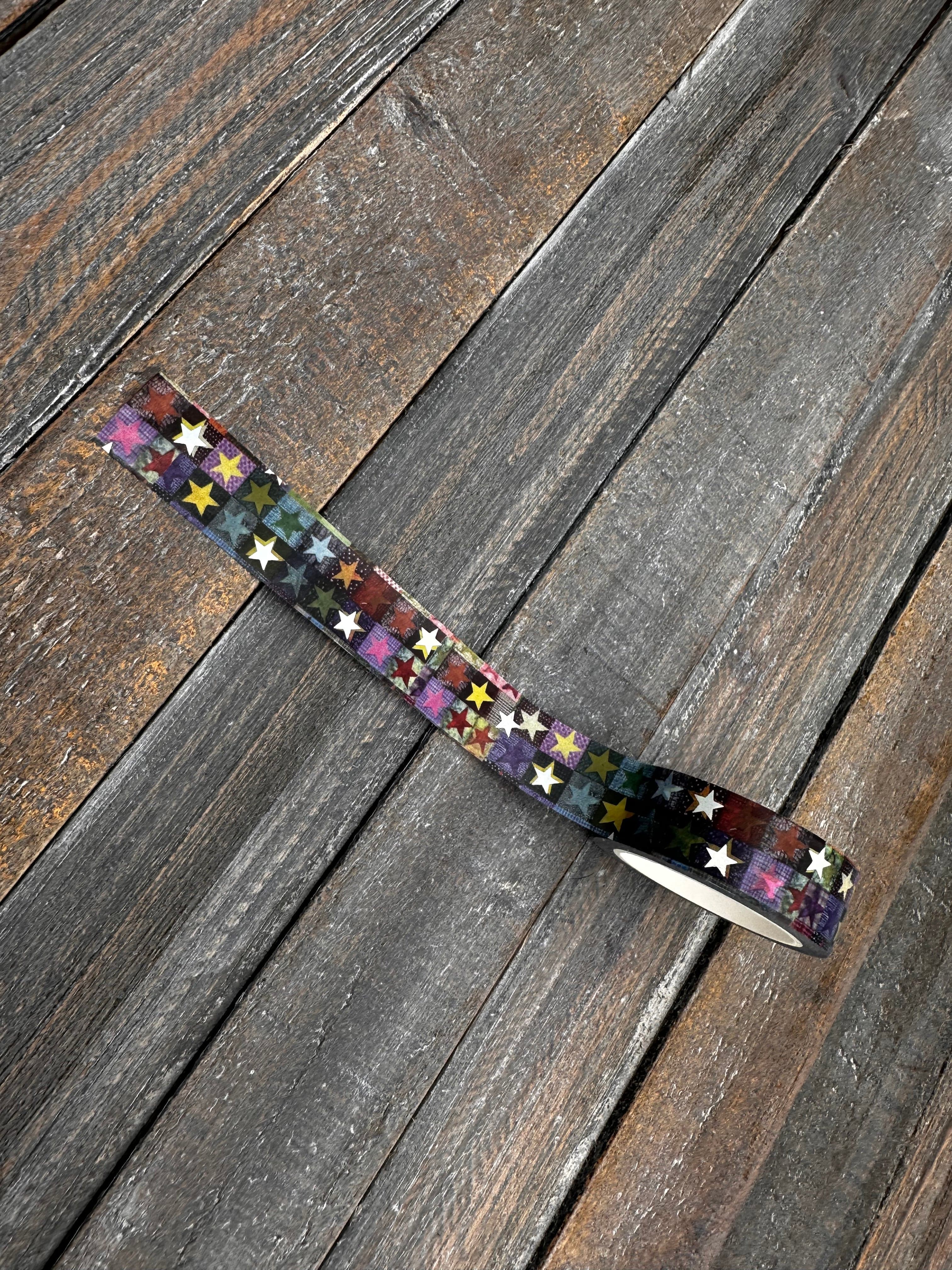 Collage Soup Starlight Spectrum Washi Tape | Rainbow Grid with Silver Foil Stars for Journals, Tags & Collage