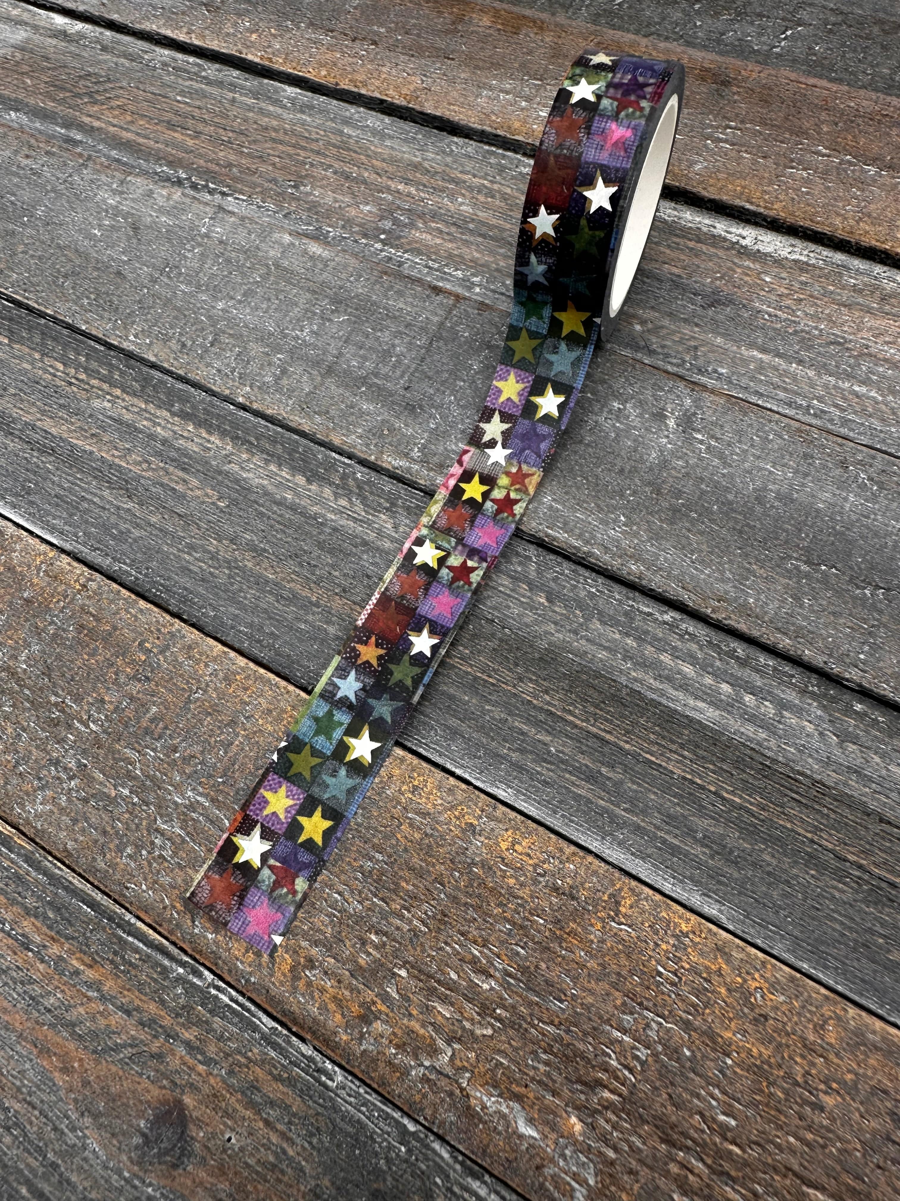 Collage Soup Starlight Spectrum Washi Tape | Rainbow Grid with Silver Foil Stars for Journals, Tags & Collage