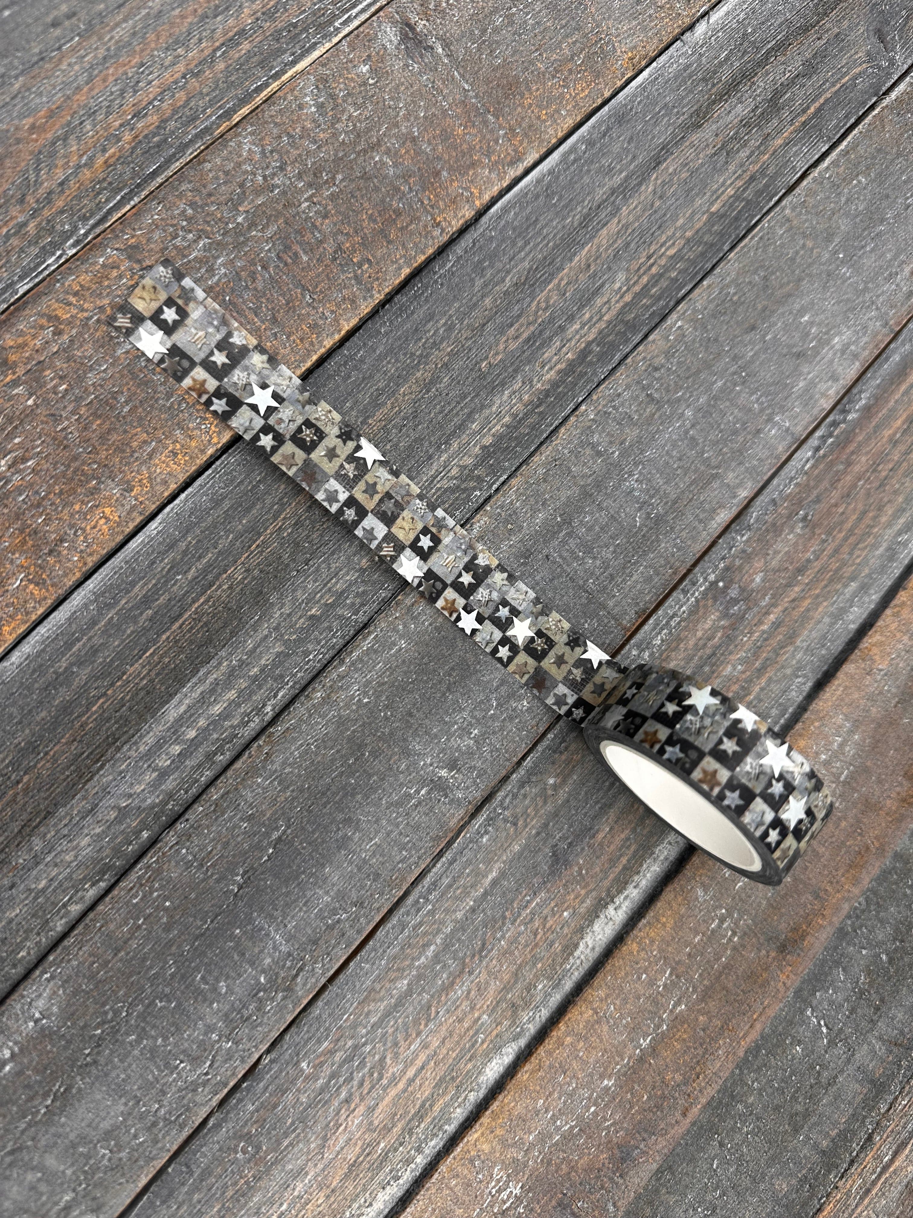 Collage Soup Starry Nights Washi Tape | Black & Silver Foil Stars for Journals, Collage & Cosmic Crafts