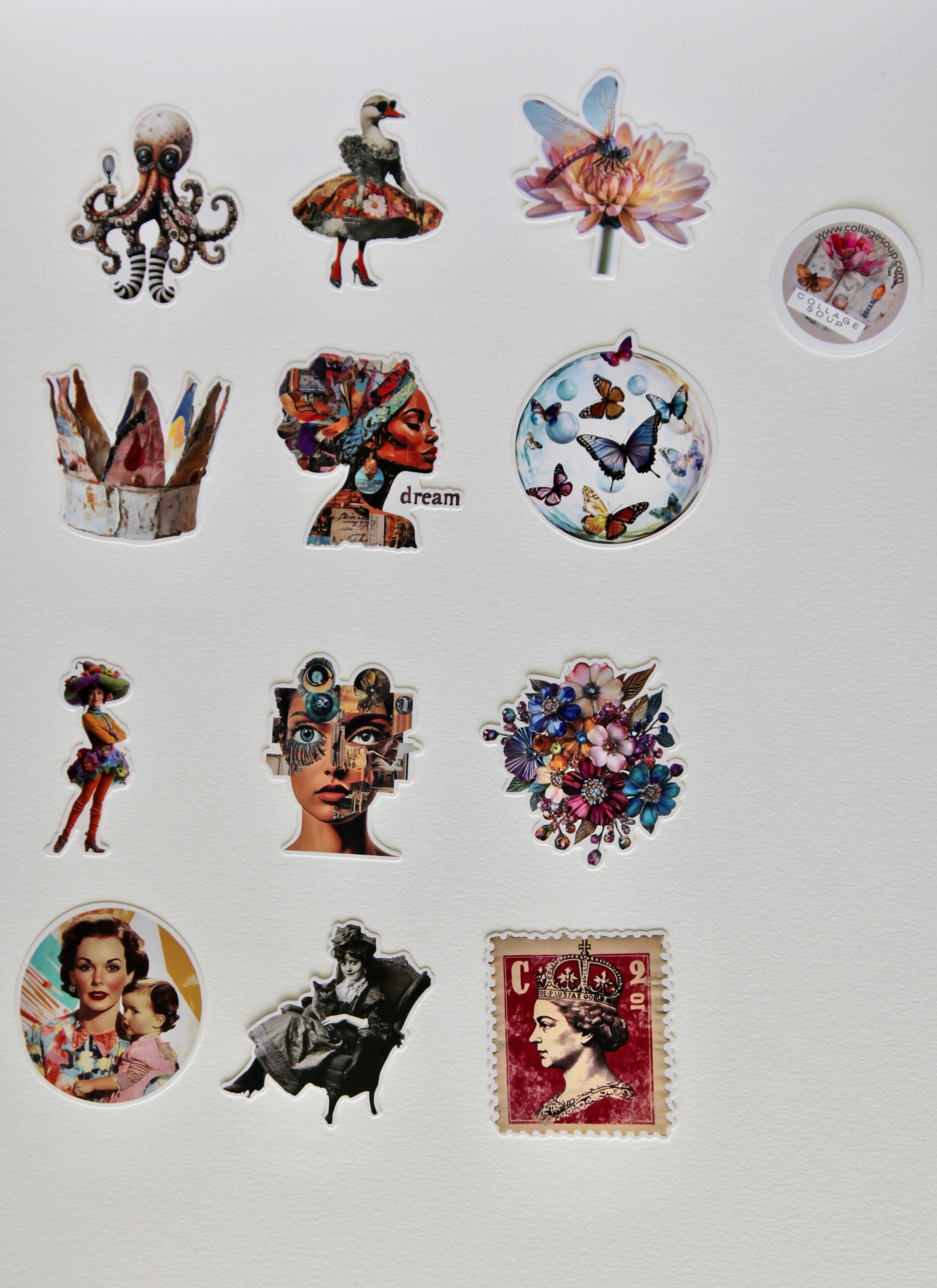 Collage Soup The Original Chonky Bites - Quirky Die-Cut Paper Designs on 300 lb Paper for Collages, Journals & Paper Crafts - 12 Premium Designs
