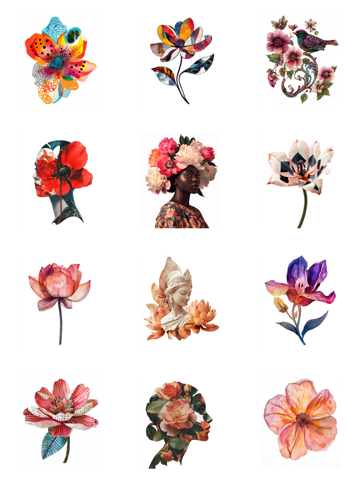 Floral 101 Digi-Bites — contact sheet of every piece in the set on white