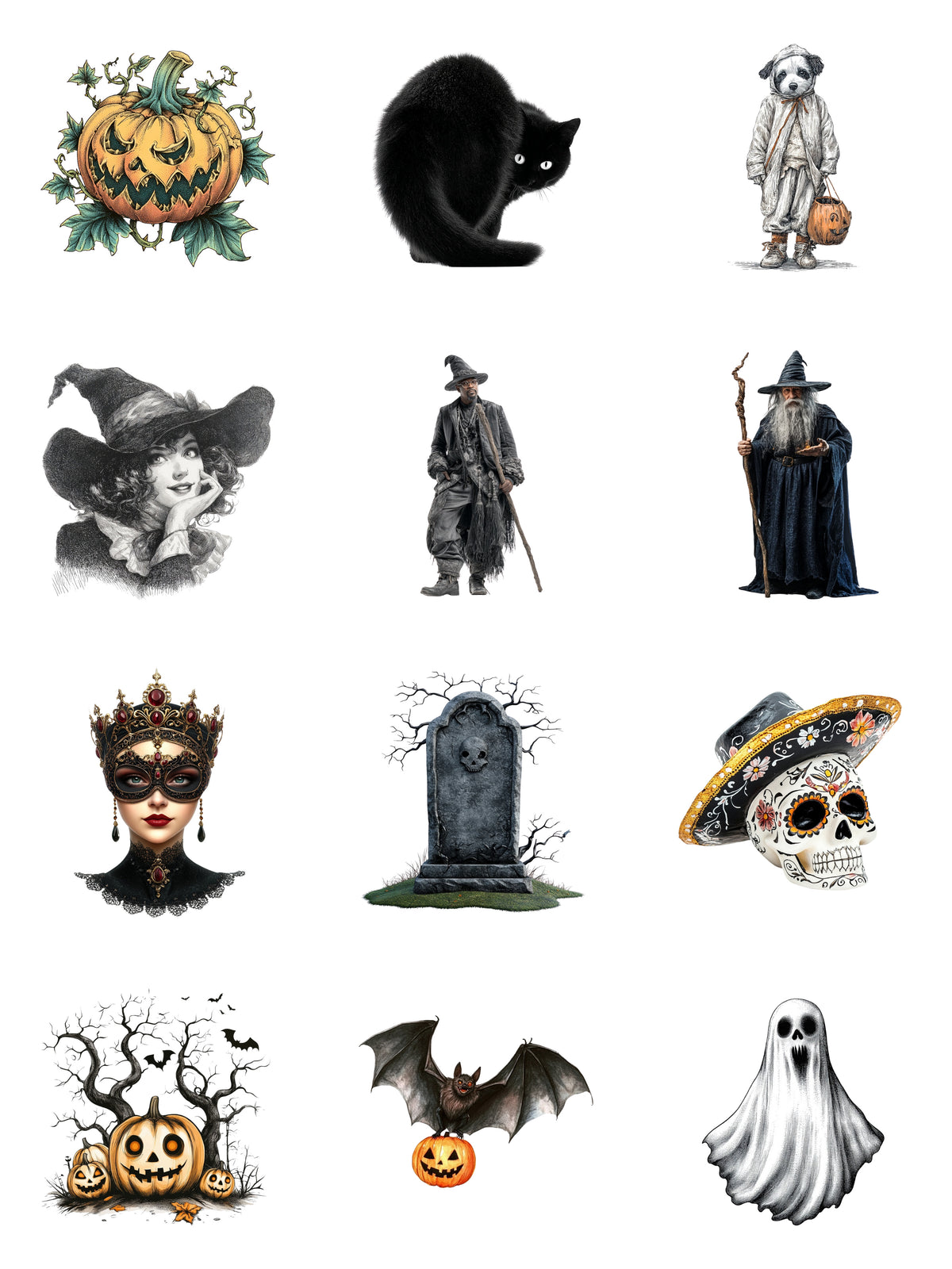Halloween Digi-Bites — contact sheet of every piece in the set on white