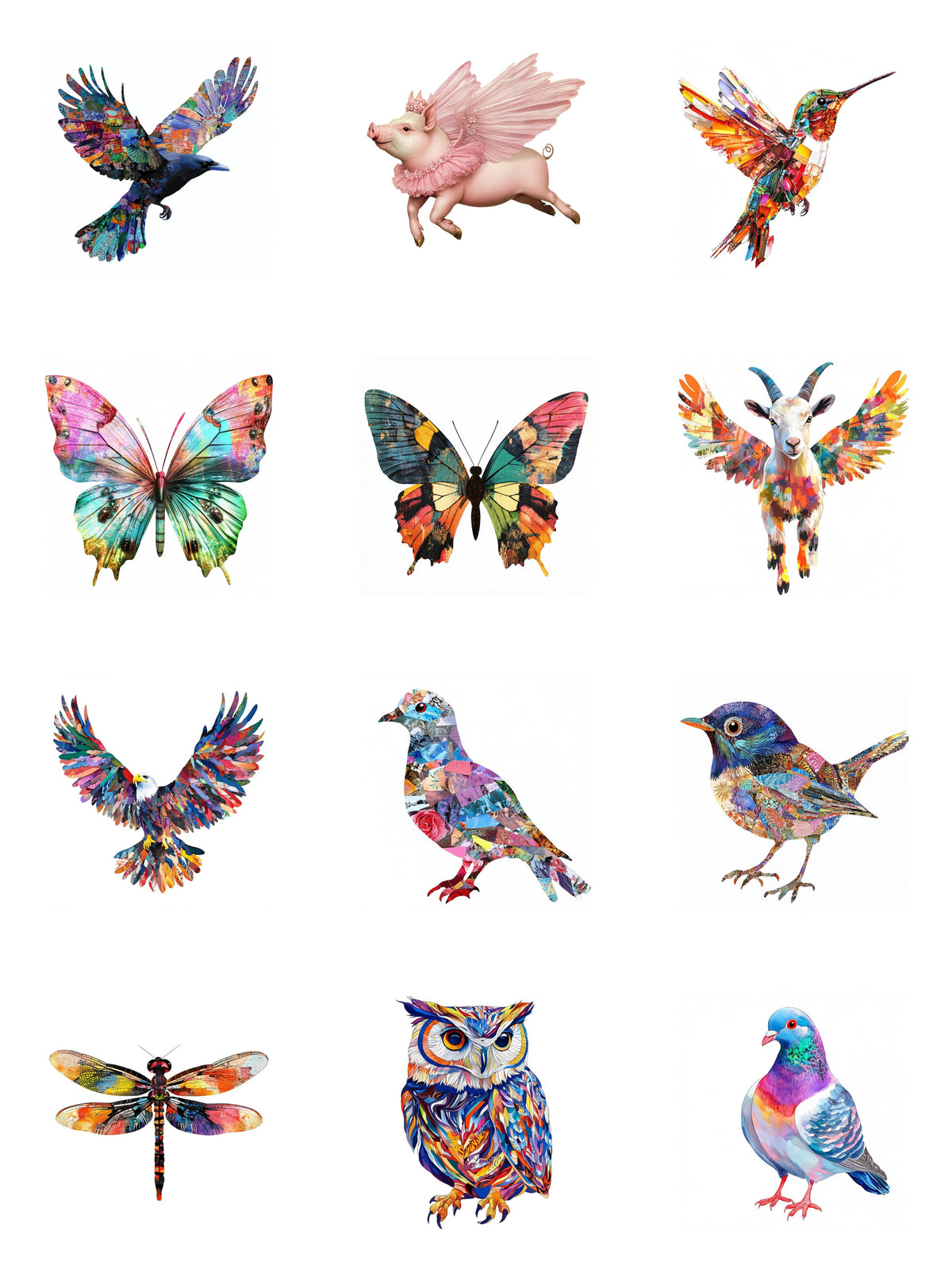 Things That Fly Digi-Bites — contact sheet of every piece in the set on white