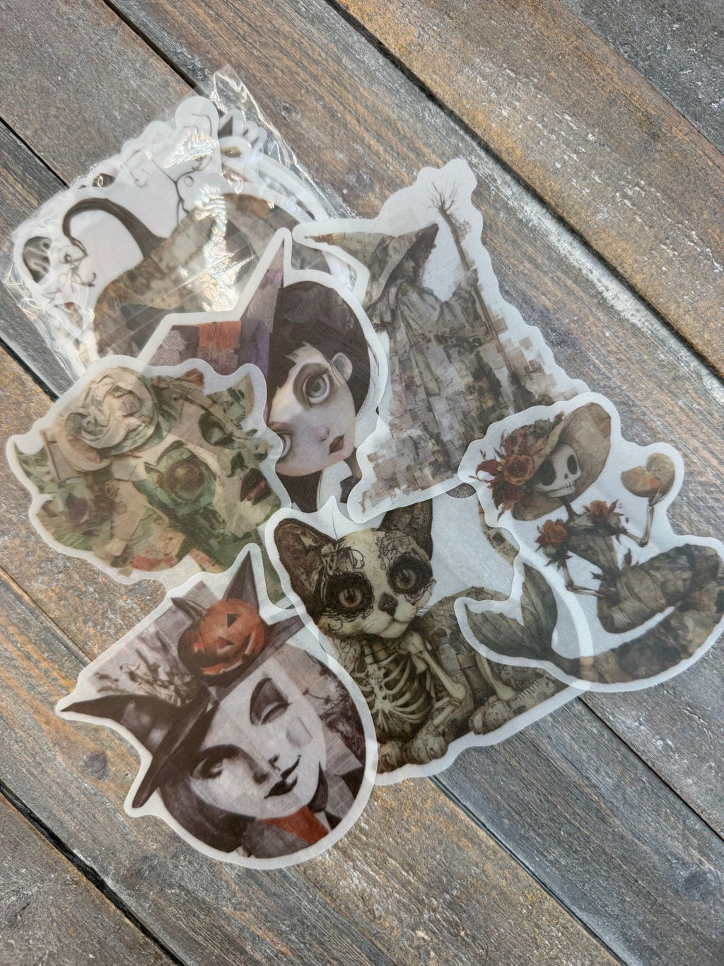 Vellum After Dark Paper Bites — close-up detail of the vellum die cuts showing witches, skeleton cat and skeleton figure