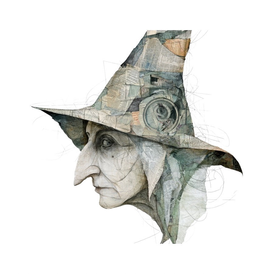 Vellum After Dark Paper Bites — old witch in profile with a pointed collage hat