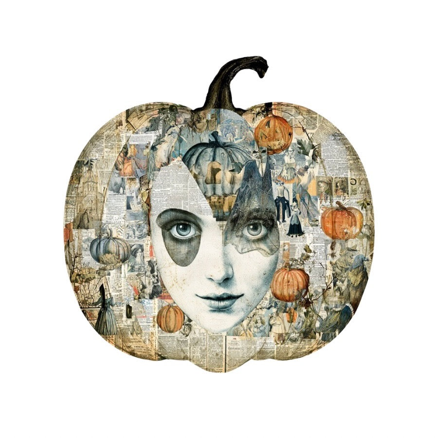 Vellum After Dark Paper Bites — pumpkin with a ghostly woman's face in vintage collage