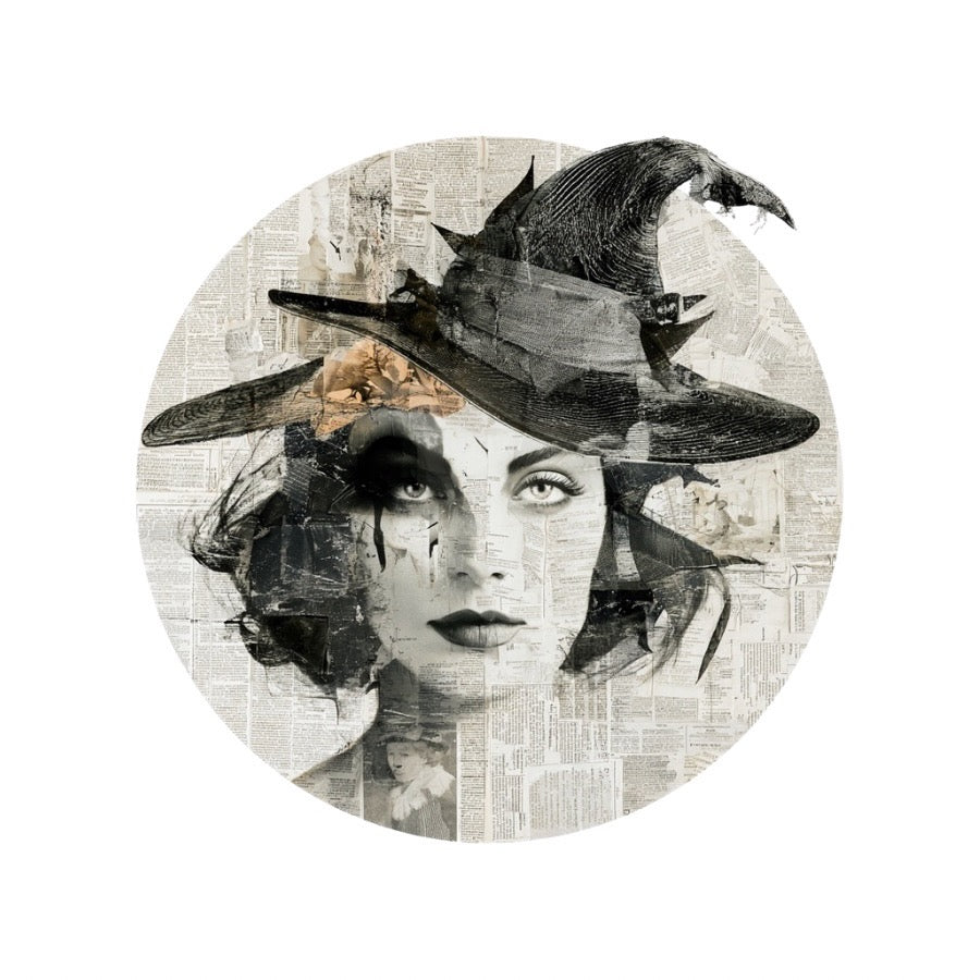 Vellum After Dark Paper Bites — round portrait of a woman in a witch hat